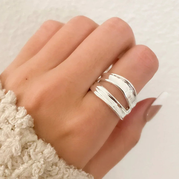925 Sterling Silver Chunky Ring Layer Ring Large Bold Silver Statement Ring - Picture 1 of 10